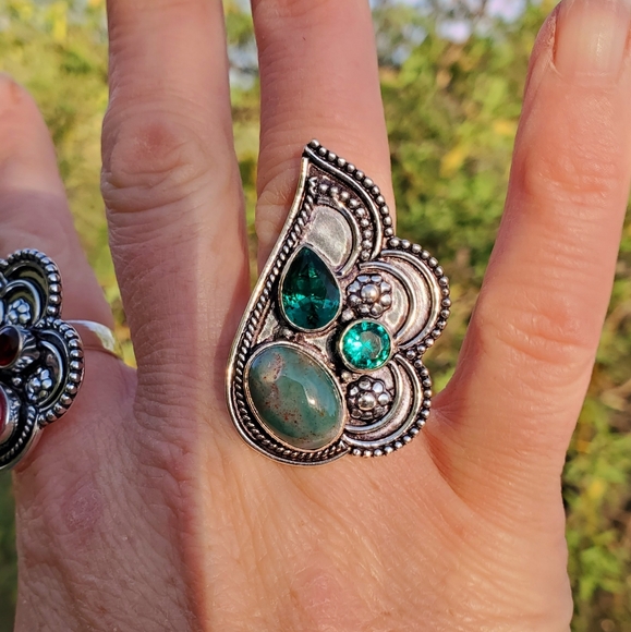 New Bloodstone & Peridot 925 Silver Ring. - Picture 8 of 13